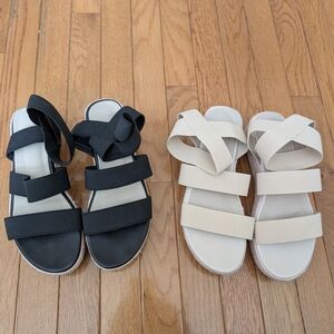 Women's Black and Cream Sandals